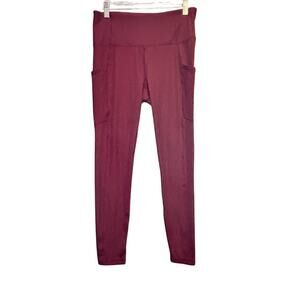 Lukka Lux Womens Ribbed Leggings Medium Burgundy Side Pockets Athletic